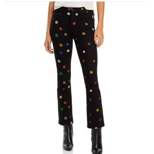MOTHER The Insider‎ High Rise Ankle Jeans Fresh As A Daisy Embroidered Black 23